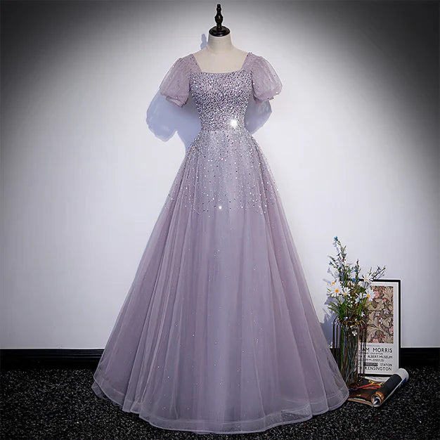 omberprom Beautiful A Line Sequins Short Sleeves Party Dress Formal Dresses Long Prom Dress Wholesale