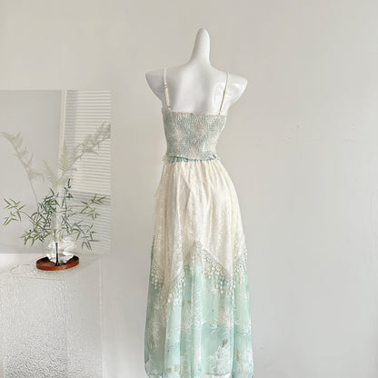 Embroidered Moon Exotic Style Fake Two-Piece Embroidered Suspender Lace Layered Skirt R2047