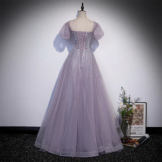 omberprom Beautiful A Line Sequins Short Sleeves Party Dress Formal Dresses Long Prom Dress Wholesale