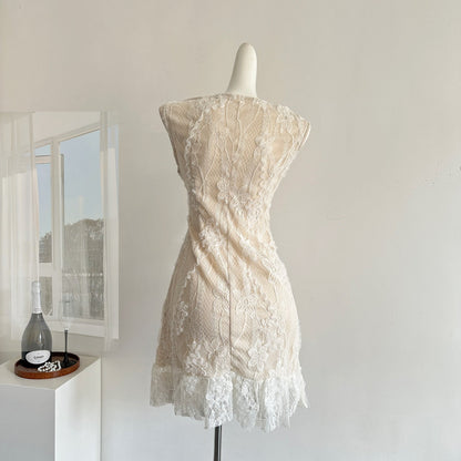 Exclusive handmade three-dimensional flower waist slimming hip dress R2045