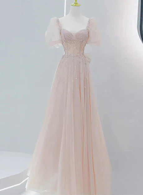 omberprom A-line Tulle Short Sleeves Long Party Dress Sweet 16 Dresses Prom Dress Elegant Evening Dress Formal Dress Wholesale
