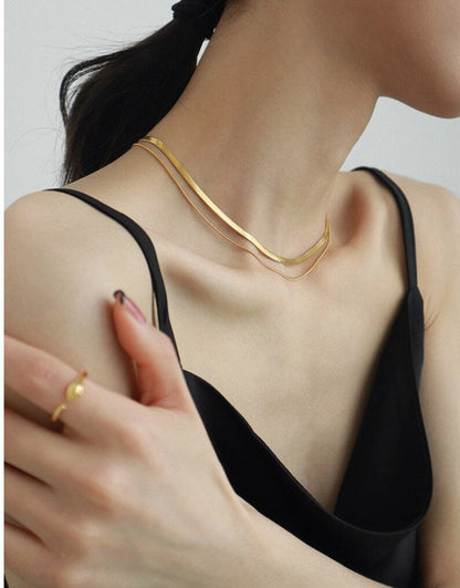 Dainty Snake Double layer Choker,Snake Chain Necklace,Herringbone Necklace,Gold Double Chain,Omega Chain Necklace,Thin Chain Necklace E019