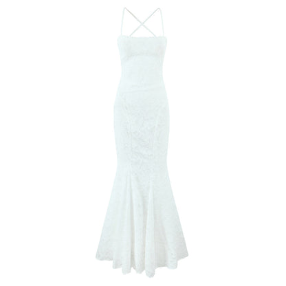 American style sexy lace figure-revealing tie waist fishtail skirt sweet backless slim long skirt R3102