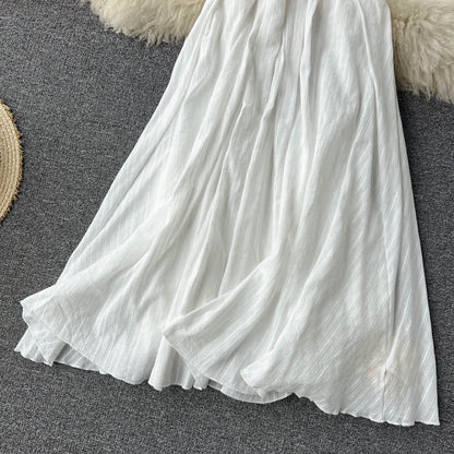 2025 summer new design niche sling holiday dress white beach dress halter dress R2299