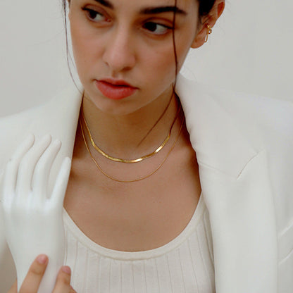 Dainty Snake Double layer Choker,Snake Chain Necklace,Herringbone Necklace,Gold Double Chain,Omega Chain Necklace,Thin Chain Necklace E019