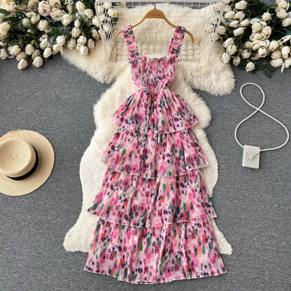 Sexy Straps Floral Dress Long Summer Women Holiday Dress P212