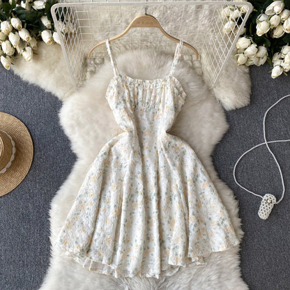 Cute Straps Mint Green Short Floral Dress Women Holiday Dress P231