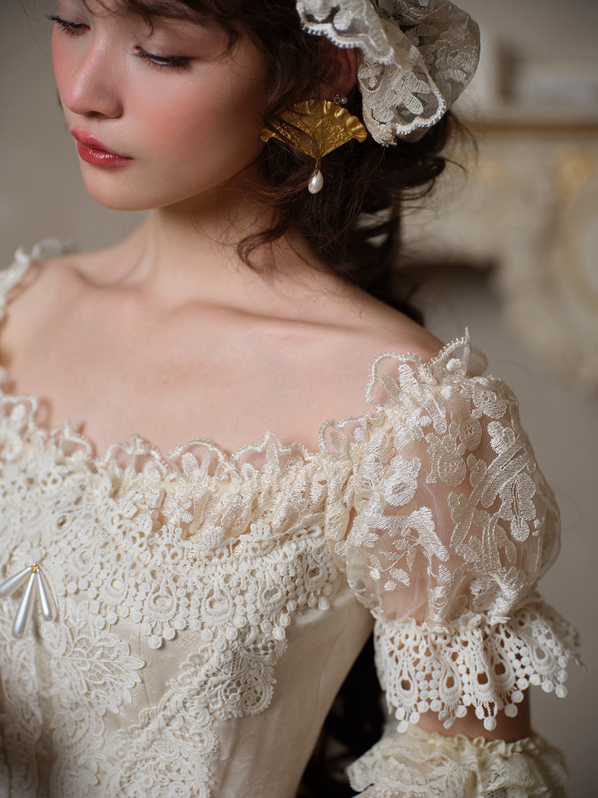 French retro palace heavy collection lace fishbone dress dress homecoming dress R5120