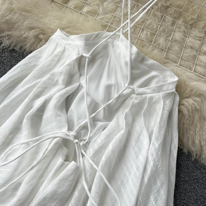 2025 summer new design niche sling holiday dress white beach dress halter dress R2299