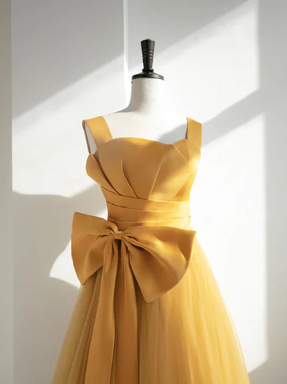 omberprom A-line Tulle Long Party Dress with Bow Prom Dress Evening Gown Formal Dress Wholesale