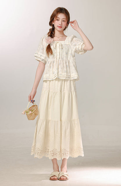 Beautiful apricot floral shirt for women, high-end and beautiful all-match top R1974