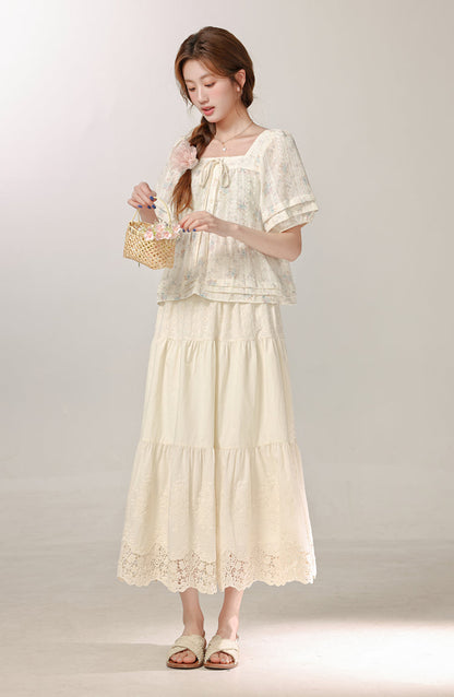 Beautiful apricot floral shirt for women, high-end and beautiful all-match top R1974