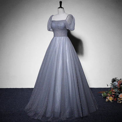 omberprom Tulle Long Formal Dress Party Dress Evening Gown A Line Short Sleeves Prom Dress Wholesale