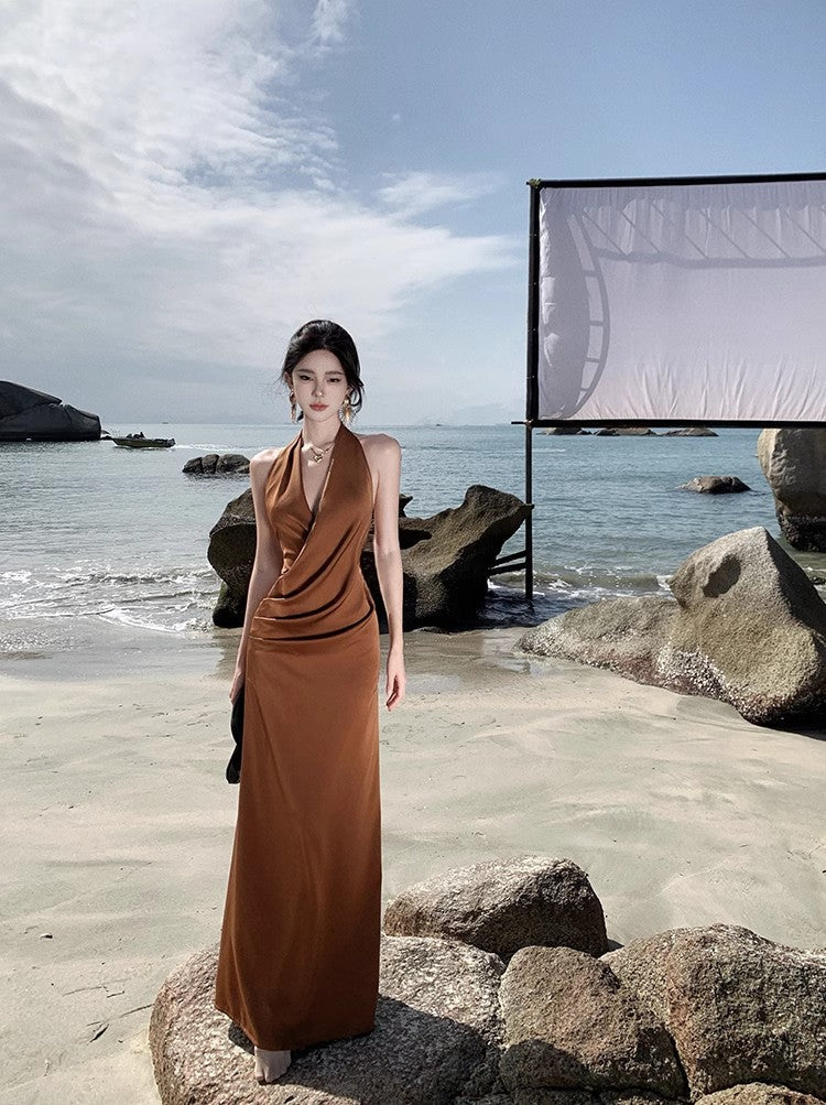 A Line Brown Long Stunning Evening Gown Party Prom Dress       S7305