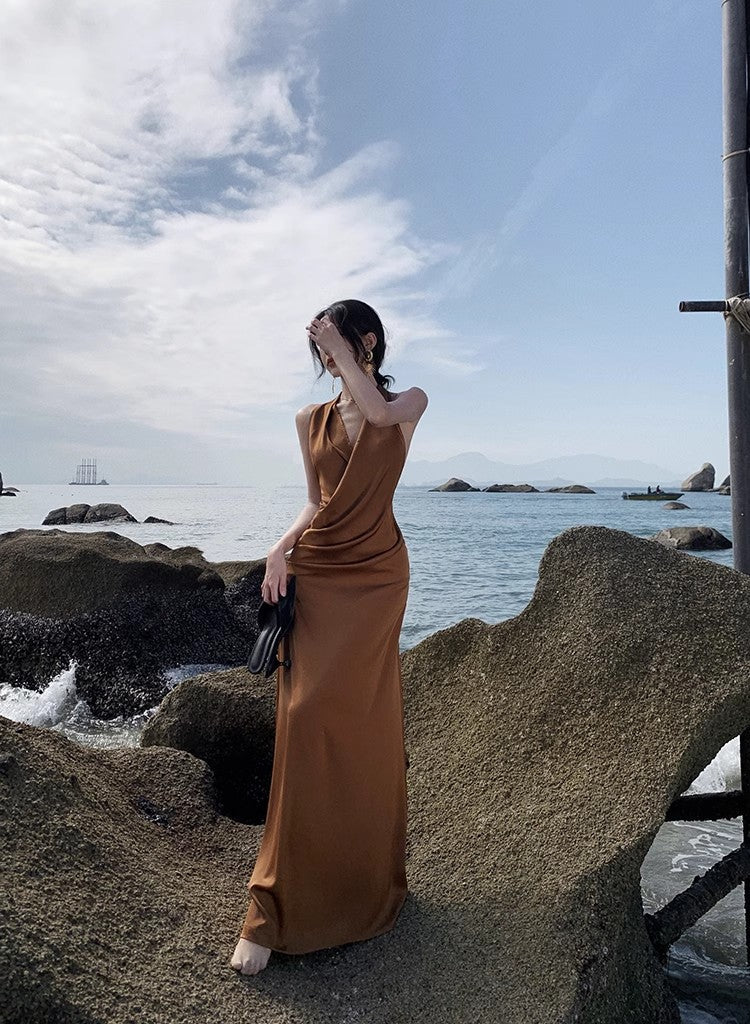 A Line Brown Long Stunning Evening Gown Party Prom Dress       S7305
