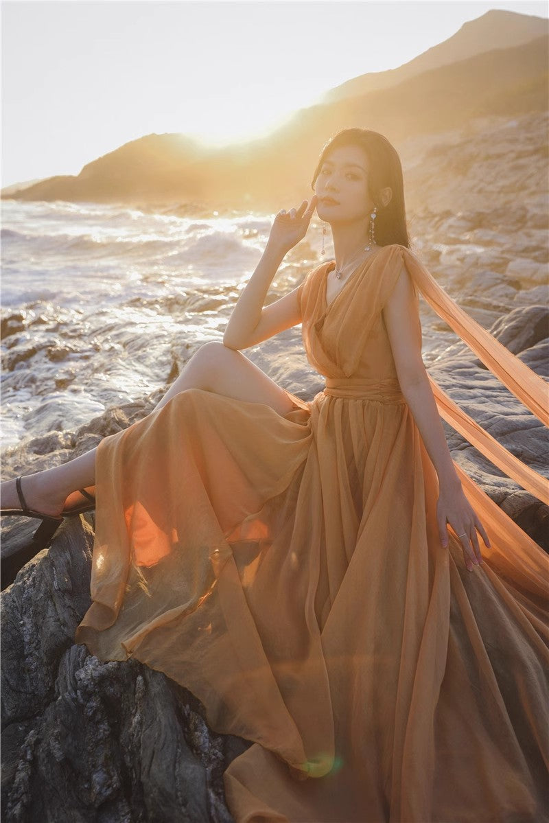 A Line Orange Long Stunning Evening Gown Party Prom Dress       S7302