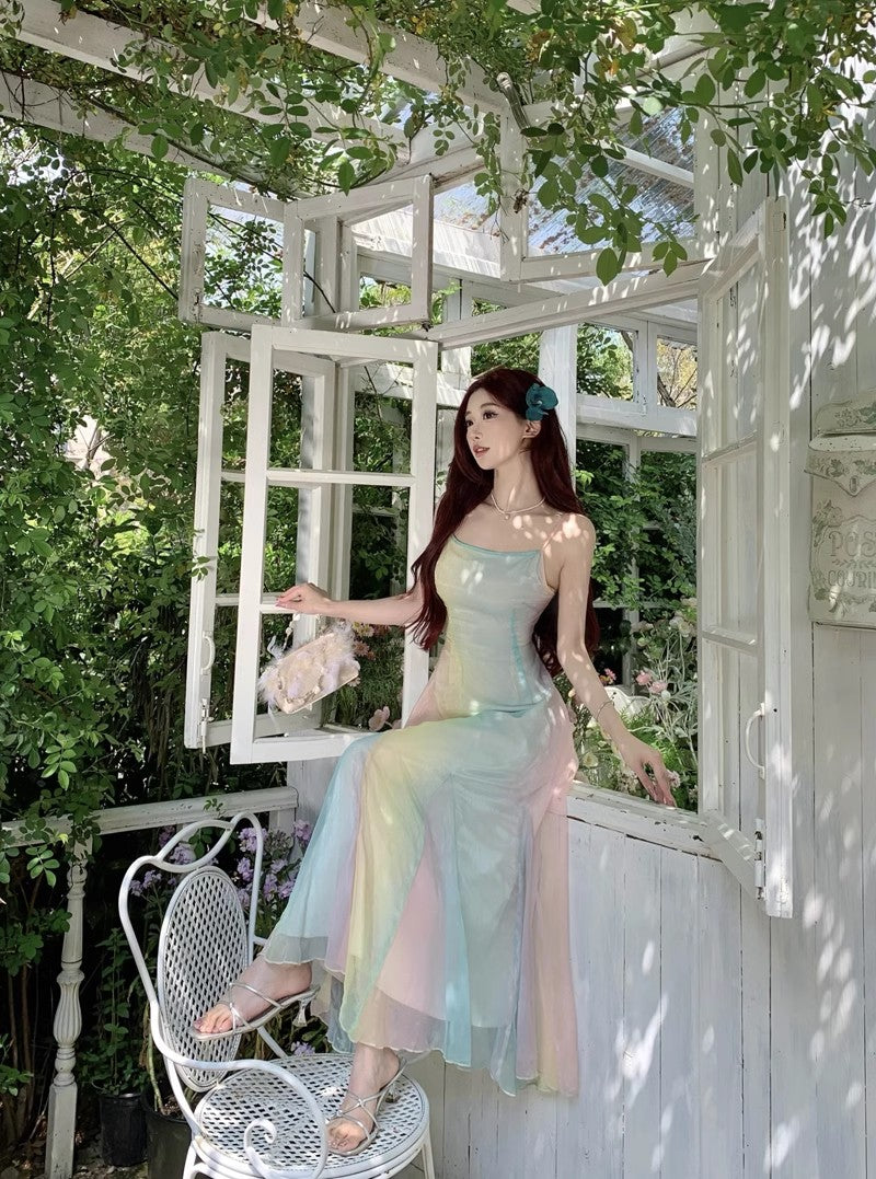 A Line Rainbow Colors Long Stunning Evening Gown Party Prom Dress       S7297
