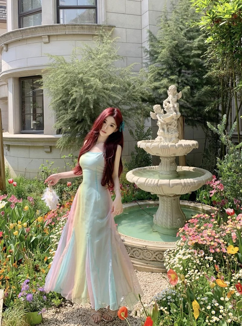 A Line Rainbow Colors Long Stunning Evening Gown Party Prom Dress       S7297