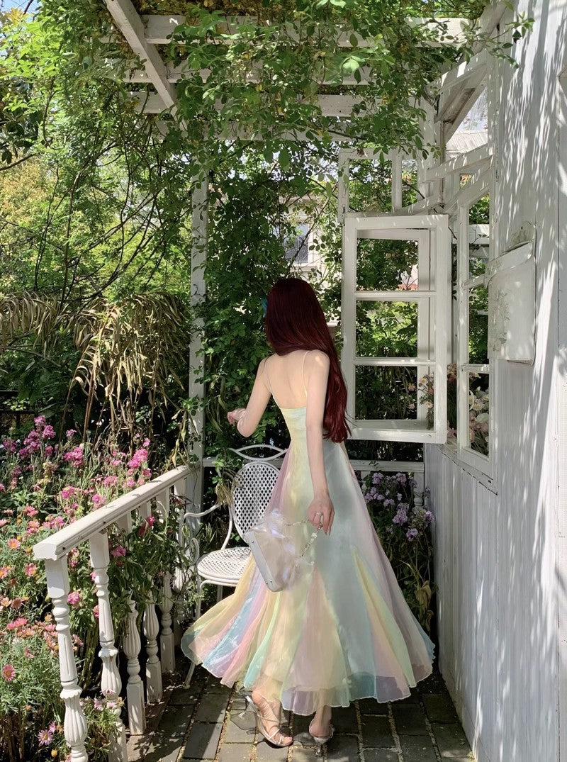 A Line Rainbow Colors Long Stunning Evening Gown Party Prom Dress       S7297