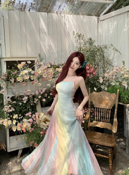 A Line Rainbow Colors Long Stunning Evening Gown Party Prom Dress       S7297