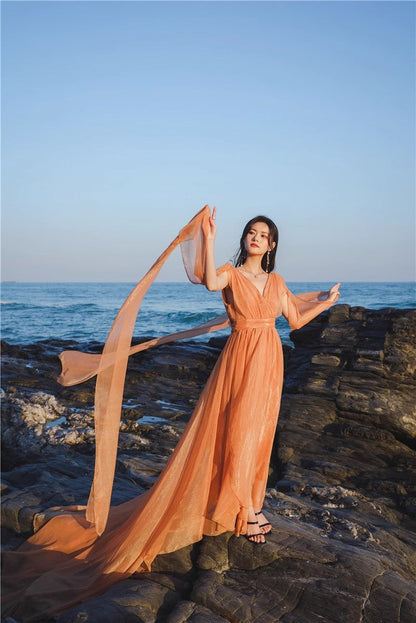 A Line Orange Long Stunning Evening Gown Party Prom Dress       S7302