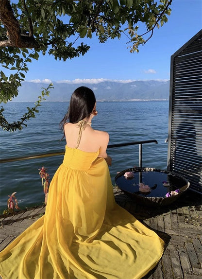 A Line Yellow Long Stunning Evening Gown Party Prom Dress       S7282
