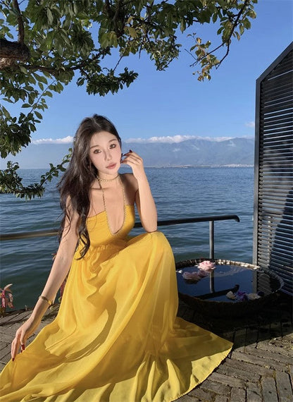 A Line Yellow Long Stunning Evening Gown Party Prom Dress       S7282