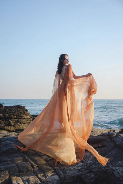 A Line Orange Long Stunning Evening Gown Party Prom Dress       S7302