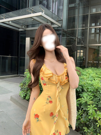 Dusk Rose Lace Floral Suspender Dress 2025 New Seaside Vacation Fishtail Long Dress R0040