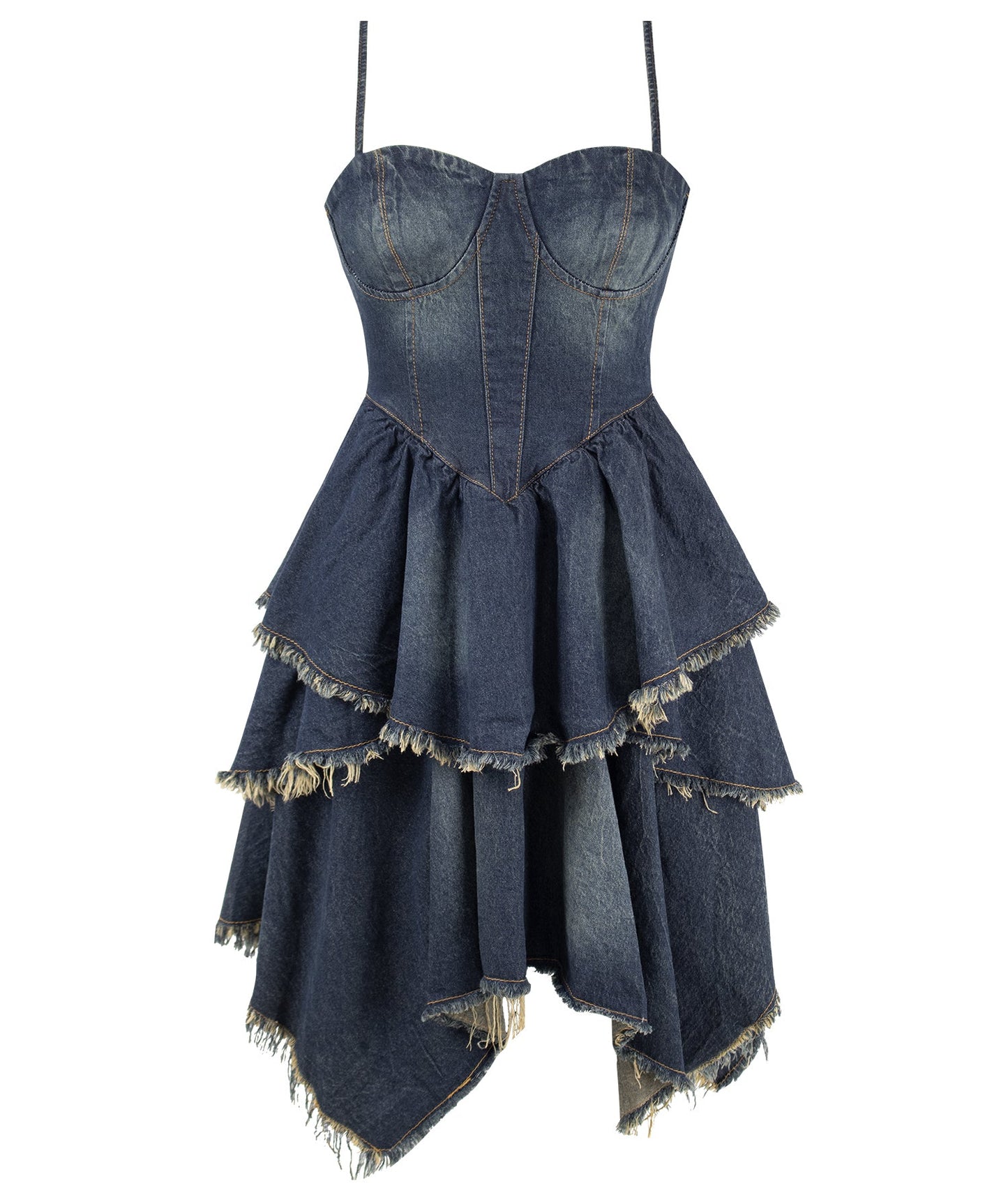 2025 new retro denim cake skirt hot girl French sexy tube top suspender dress female summer design R0063
