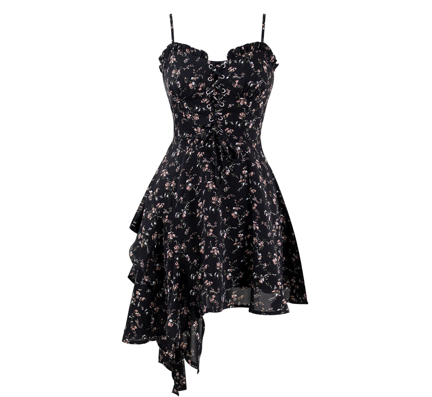 Dark pure desire niche irregular floral suspender skirt dress R0002