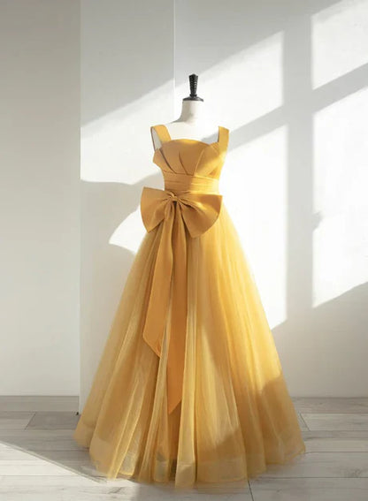 omberprom A-line Tulle Long Party Dress with Bow Prom Dress Evening Gown Formal Dress Wholesale