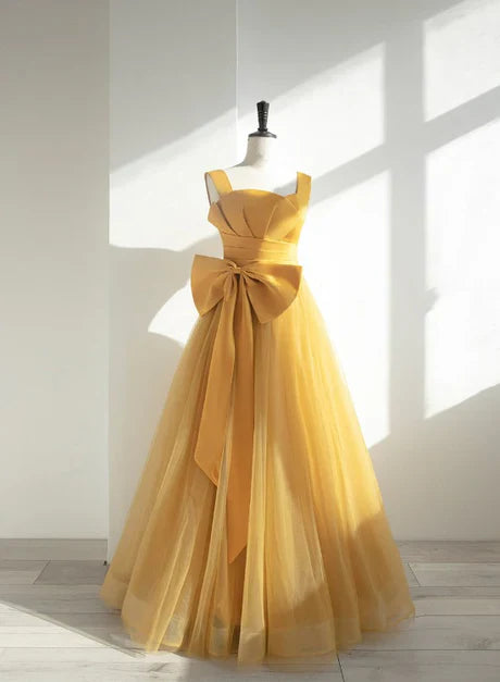 omberprom A-line Tulle Long Party Dress with Bow Prom Dress Evening Gown Formal Dress Wholesale