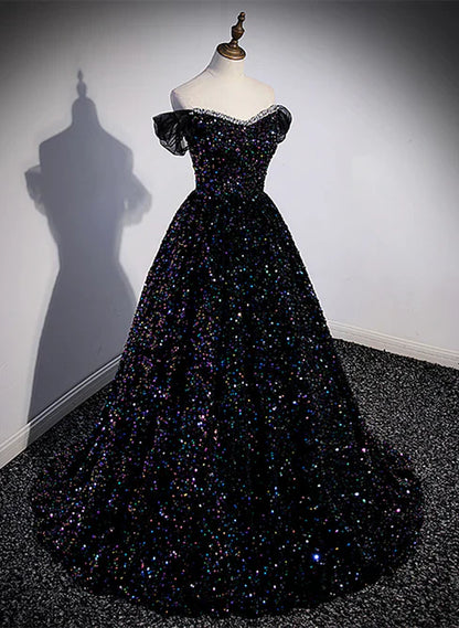 omberprom Sequins Off Shoulder Beaded Party Dress A-line Formal Dress Sparkly Evening Dress Wholesale