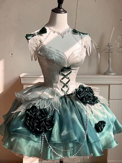 Elegant amber green short dress bride daughter birthday evening dress fluffy princess dress R1688