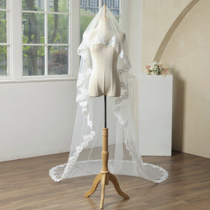 Classy 3M White Lace Tulle Wedding Veil