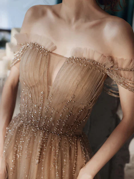 omberprom Straps Long Evening Party Dresses A-line Tulle Formal Dresses Prom Dresses