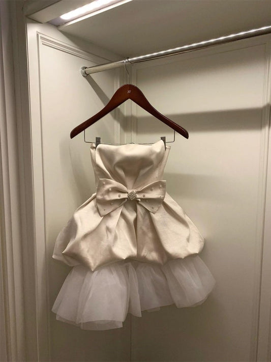 Sleeveless bow tube top dress female temperament skirt pure desire hot girl bud skirt homecoming dress R3011