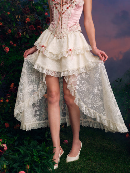 French sweet suspender suit fishbone corset waist slim lace skirt short homecoming dress R5150