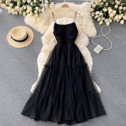 Sexy Straps Tulle Ruffles Dress Women Holiday Dress P209