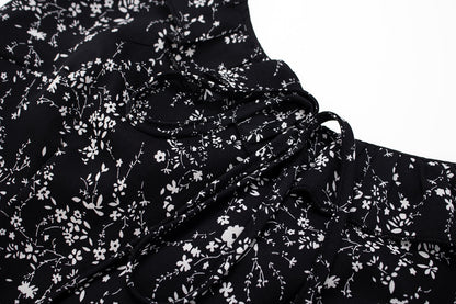 Bevel floral suspender dress French style slim waist long dress for women summer irregular R0031