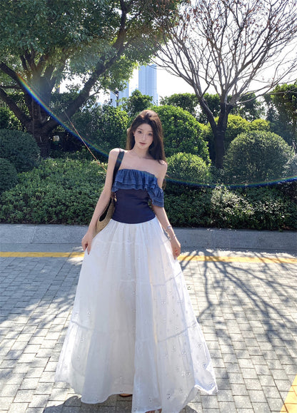 Beautiful outfit set, gentle temperament, beautiful one-shoulder top, A-line skirt, two-piece suit R0728