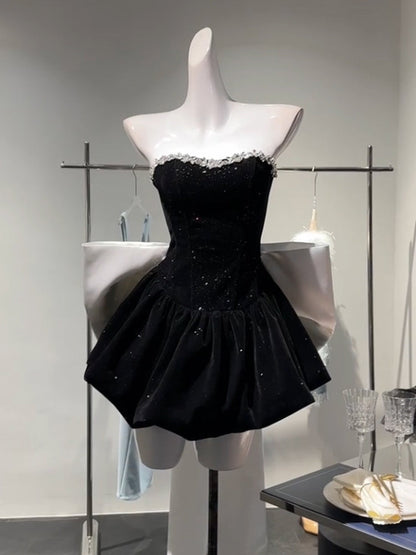 Birthday dress high-end party dress high-end niche tutu skirt bow tube top dress R1764