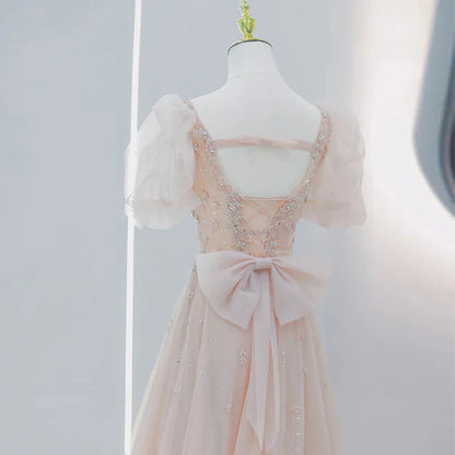 omberprom A-line Tulle Short Sleeves Long Party Dress Sweet 16 Dresses Prom Dress Elegant Evening Dress Formal Dress Wholesale