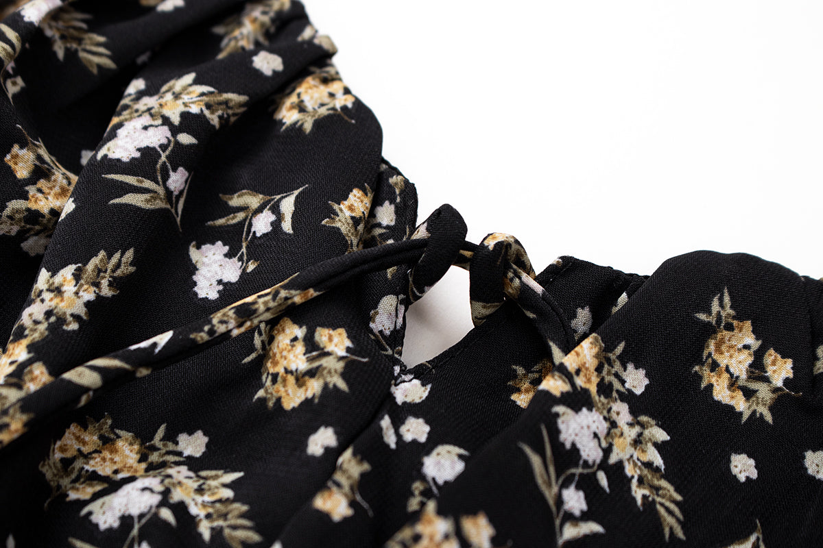 2025 black floral dress irregular tea break skirt short skirt hot girl waist suspender skirt R0099