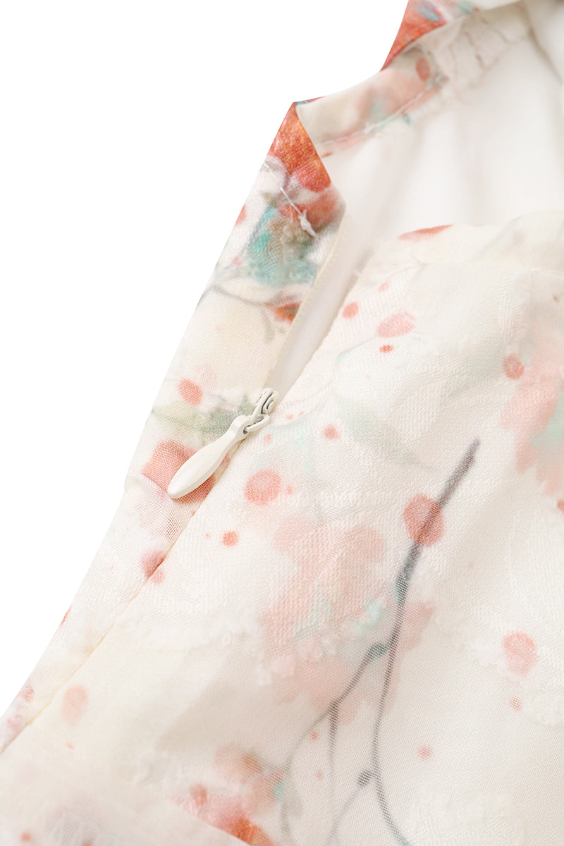 Begonia floral V-neck dress new French gentle puff sleeve temperament design long dress R0117