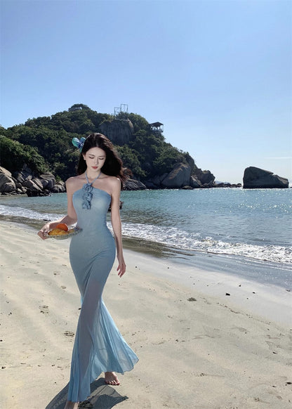 Fishtail Blue Long Stunning Evening Gown Party Prom Dress       S7266