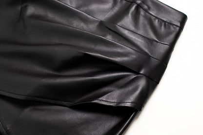 Black irregular skirt 2025 new hot girl style high waist slim a-line hip leather skirt short R0150