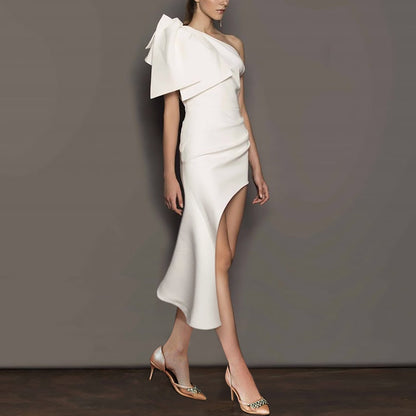French white off-shoulder temperament slim banquet birthday party small dress skirt homecoming dress R2971