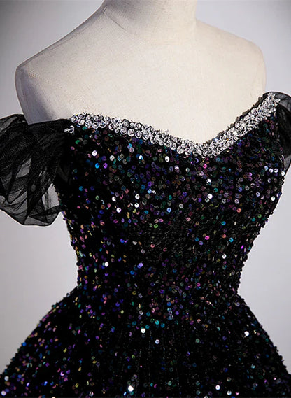 omberprom Sequins Off Shoulder Beaded Party Dress A-line Formal Dress Sparkly Evening Dress Wholesale